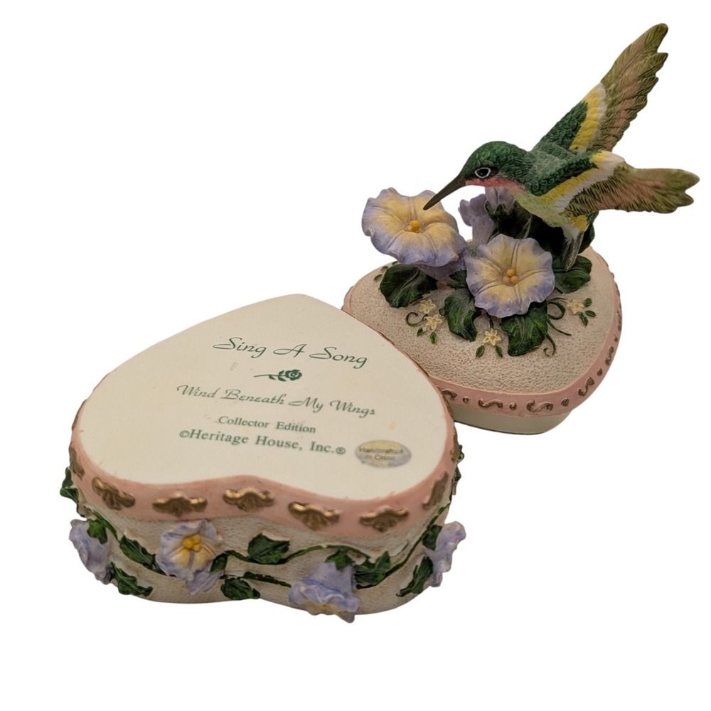 Heritage House Musical Trinket Heart Box Hummingbird Wind Beneath My Wing Works - Picture 8 of 10
